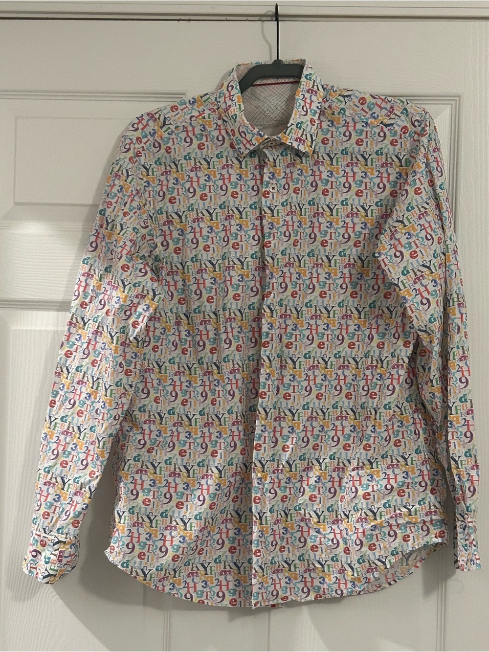 Bugatchi White Multicolor Numeric & Letter Print Button-Down Shirt